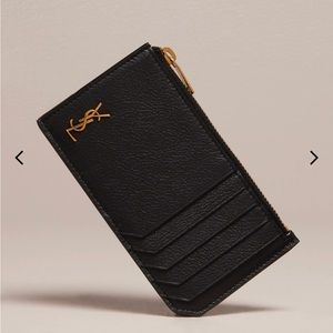 YSL Monogram Tiny Zip Card Case Wallet in Black